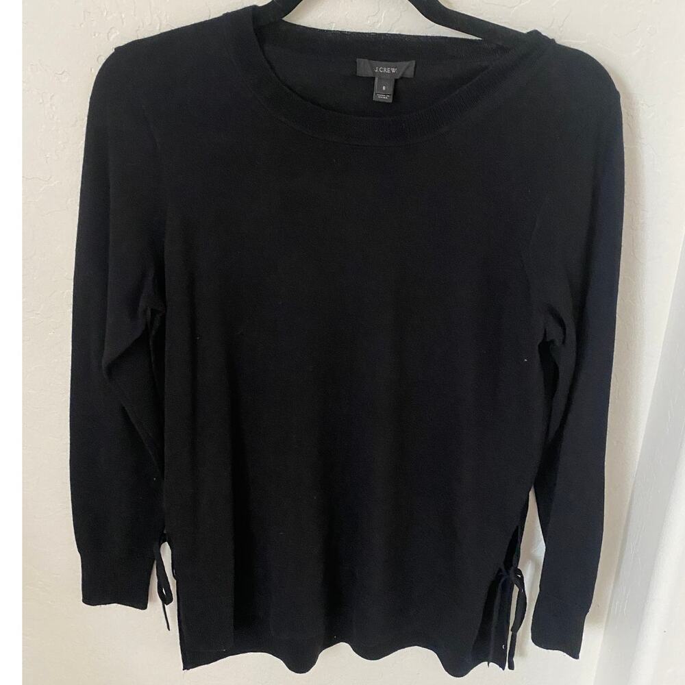 J. Crew Black Side Slit Bow Tie Merino Wool Sweater Size S